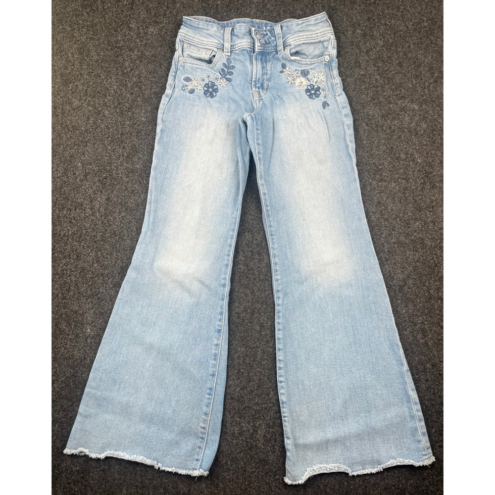 Gap Kids Girls Floral Embroidered High Rise Flare Jeans Light Wash Size 10